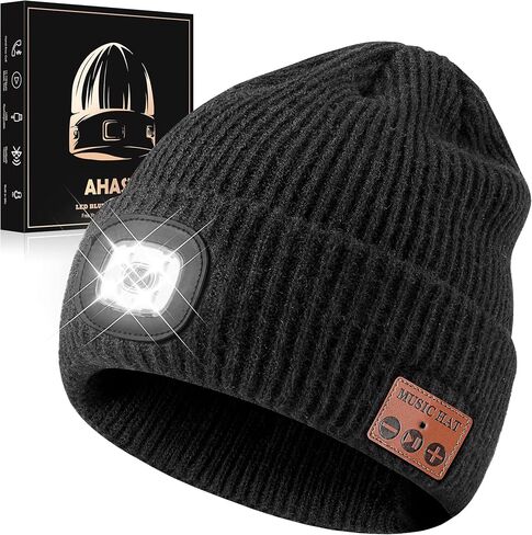 Bluetooth Beanie Hat with Light for Men, Rechargeable 4 Led Headlamp Cap Wireless Headphones, Gifts for Men Dad Teen in Saudi Arabia