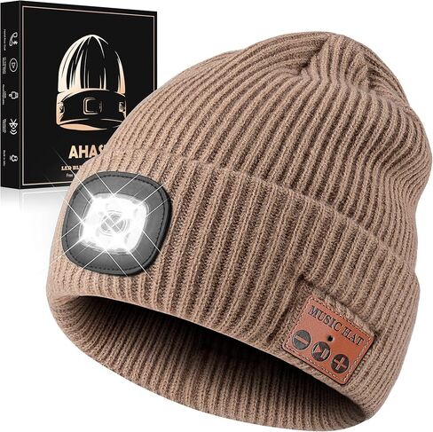 Bluetooth Beanie Hat with Light for Men, Rechargeable 4 Led Headlamp Cap Wireless Headphones, Gifts for Men Dad Teen in Saudi Arabia