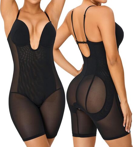 Backless Deep U Plunge Bodysuit for Women Tummy Control Full Body Shapewear Strapless Mid Thigh Body Shaper in Kuwait