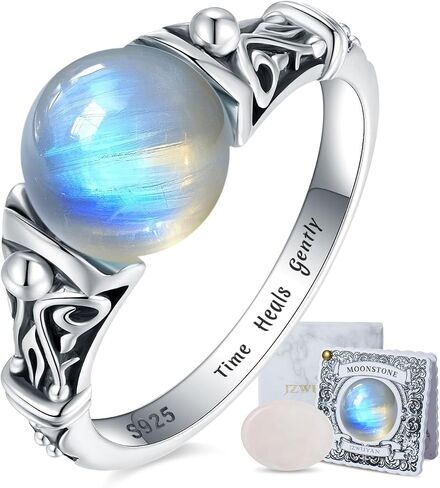 Decompression Swivel Ring - 925 Sterling Silver Natural Gemstone Ring with Amethyst, Moonlight, Obsidian, Garnet, Anxiety Relief Crystal Healing Jewelry Gift for Women Mom Daughter She (Black Tiger's Eye 8） in Saudi Arabia