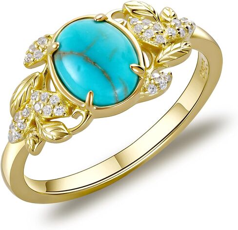 Genuine Turquoise Rings 14K Gold Plated Turquoises Ring Western Nature Gemstone Turquoise Jewelry Gifts for Women Size 7-9 in Saudi Arabia