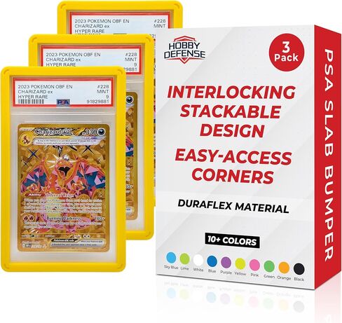 Easy On and Off PSA Slab Bumper - 3 Pack, Graded Card Bumper, Fits Standard PSA Case Only, Stylish PSA Bumper Guard, PSA Slab Protector for Easy Grip and Edge Protection (Yellow) in Kuwait