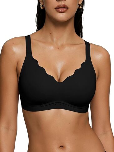 As Fairy Wireless Bras for Women No Underwire Full Coverage Jelly Lift Strong Support Push Up Scalloped Everyday Tshirt Bra Seamless Soft Daily Wear Breathable Air Hole Design(Black 34DD) in Saudi Arabia