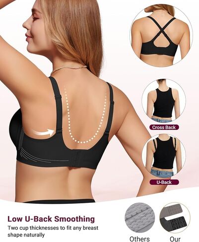 As Fairy Wireless Bras for Women No Underwire Full Coverage Jelly Lift Strong Support Push Up Scalloped Everyday Tshirt Bra Seamless Soft Daily Wear Breathable Air Hole Design(Black 34DD) in Saudi Arabia