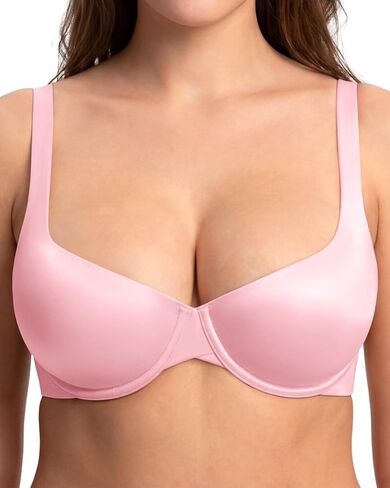 HSIA حمالات صدر بالكونيت للنساء Underwire غير مبطنة Demi Elodie Cloudsoft نصف كوب حمالات صدر من الساتان وردي نقي 40DDD in Kuwait
