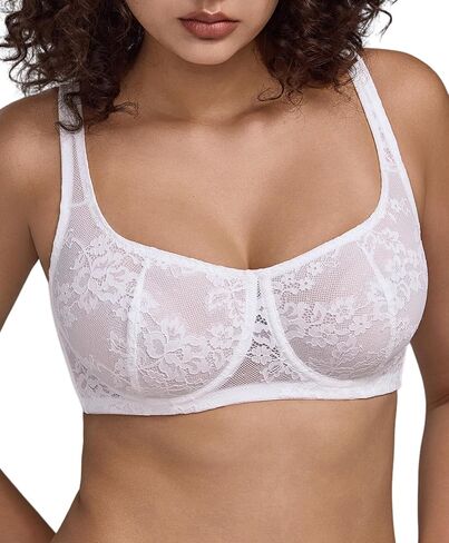 Women's Unlined Balconette Bras Sheer Lace Underwire Support Square Neck Plus Size Push Up Bras in Saudi Arabia