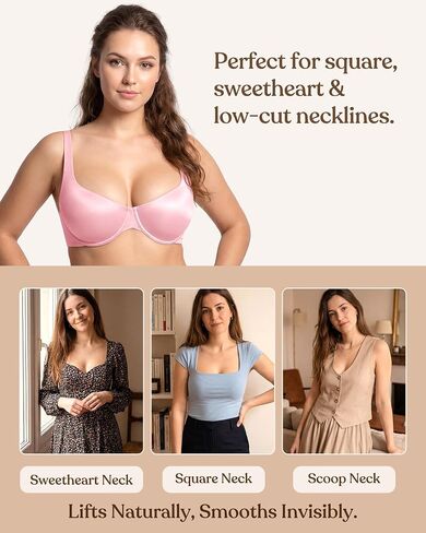 HSIA حمالات صدر بالكونيت للنساء Underwire غير مبطنة Demi Elodie Cloudsoft نصف كوب حمالات صدر من الساتان وردي نقي 40DDD in Kuwait