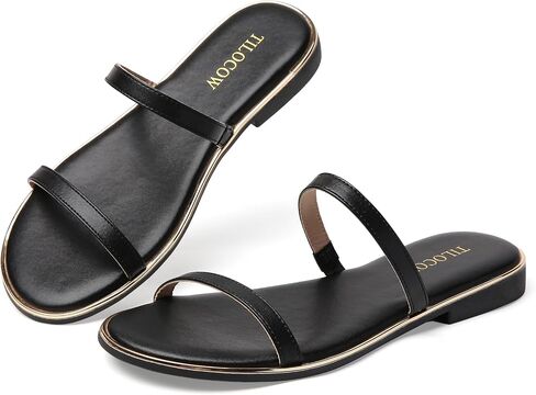 Tilocow Strappy Flat Sandals for Women Dressy Comfortable Round Toe Slides Fashion Summer Shoes in Kuwait