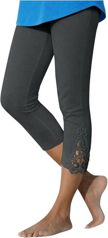 Capri Pants for Women Stretchy Tummy Control Workout Leggings Casual Slim Comfy Athletic Gym Yoga Lace Cropped Pant in Saudi Arabia