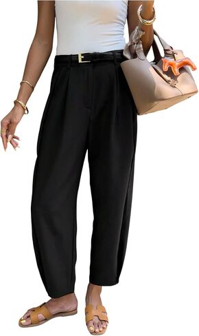 GORGLITTER Women's Pleated Barrel Pants Dressy Casual Summer High Waisted Work Lightweight Slacks Pants Trousers in Kuwait