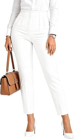 BIRW Womens High Waisted Pants 2026 Trendy Skinny Business Work Casual Pencil Trousers with Pockets Size Large White in Saudi Arabia