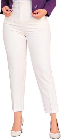 BIRW Womens High Waisted Pants 2026 Trendy Skinny Business Work Casual Pencil Trousers with Pockets Size Large White in Saudi Arabia