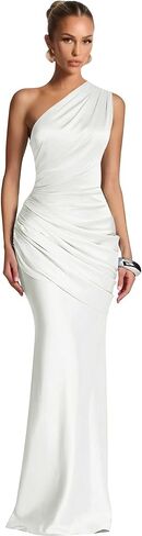 One Shoulder Satin Bridesmaid Dresses for Women 2026 Long Formal Prom Dress Maxi Ruched Bodycon Party Gown in Saudi Arabia