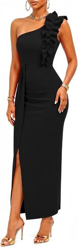 Formal Dress for Women One-Shoulder High Slit Long Dresses Fit Cocktail Parties and Wedding in Saudi Arabia