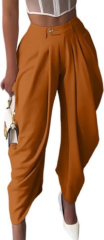 Lucuna Women's Dress Pants Slacks High Waisted Barrel Pleated Wide Leg Harem Pants Business Work Trousers in Saudi Arabia