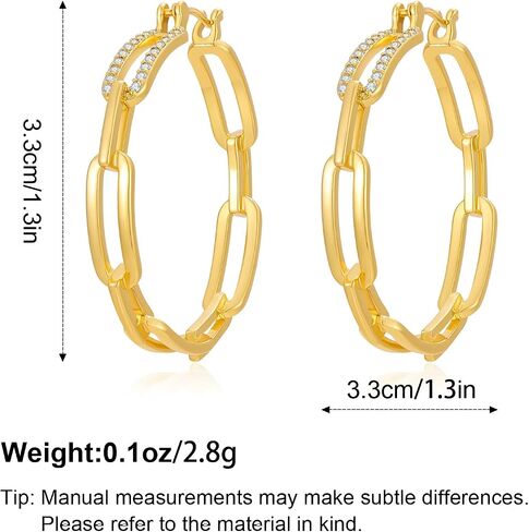 Gold Hoop Earrings for Women 14K Gold Plated Chunky Paperclip Chain Link Big Hoops with Cubic Zirconia Trendy Dangle Earrings Lightweight Statement Jewelry Gifts in Kuwait