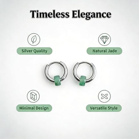 ANNIE WU Natural Jade Hoop Earrings for Women, Minimalist Silver Tone Huggie Hoop Earrings with Green Jade Bead, Lightweight Dainty Earrings, Everyday Jewelry Gift for Mom Wife Daughter Girlfriend in Saudi Arabia