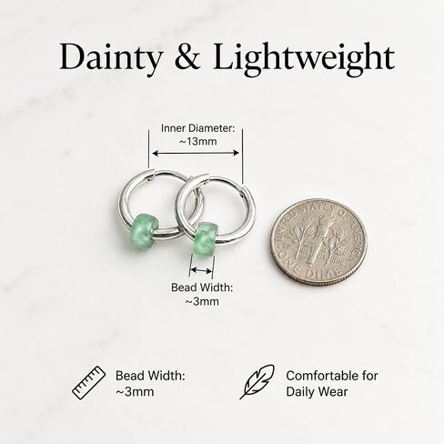 ANNIE WU Natural Jade Hoop Earrings for Women, Minimalist Silver Tone Huggie Hoop Earrings with Green Jade Bead, Lightweight Dainty Earrings, Everyday Jewelry Gift for Mom Wife Daughter Girlfriend in Saudi Arabia