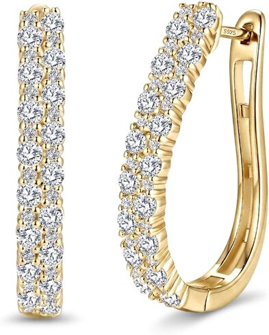 RINEY&KY Moissanite Earrings for Women 18K White Gold Plated Hoop Earrings Sterling Silver Lab Created Diamond Huggies Hoops Lightweight Small 2Rows 26.4MM 1.2CT VVS1 D Certified in Saudi Arabia