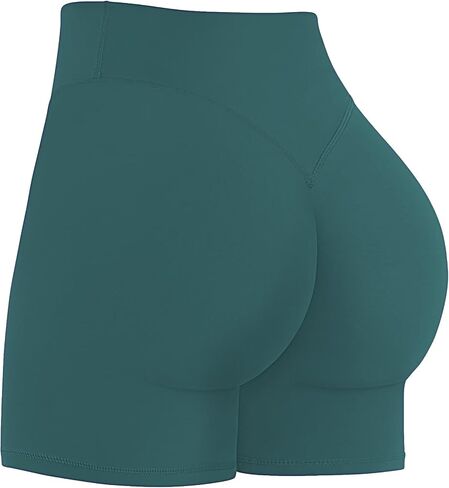 Sunzel Women's Invisible Butt Scrunch Shorts, High Waisted Biker Shorts, Gym Workout Yoga Running Shorts with Tummy Control 4" Inseam Forest Green Medium in Kuwait