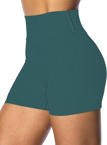 Sunzel Women's Invisible Butt Scrunch Shorts, High Waisted Biker Shorts, Gym Workout Yoga Running Shorts with Tummy Control 4" Inseam Forest Green Medium in Kuwait