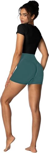 Sunzel Women's Invisible Butt Scrunch Shorts, High Waisted Biker Shorts, Gym Workout Yoga Running Shorts with Tummy Control 4" Inseam Forest Green Medium in Kuwait