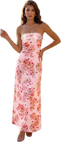 Milumia Women's Ditsy Floral Strapless Maxi Dress Draped Backless Bodycon Summer Tube Dresses in Kuwait