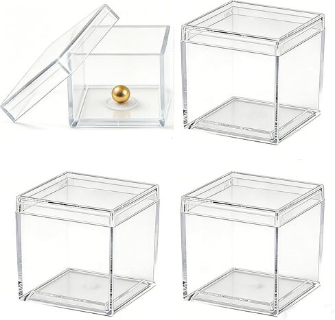 KissYou Small Acrylic Box Clear Candy Boxes with Lid Acrylic Square Cube 4 Pieces Display Case Transparent Jewelry Storage Box Party Decorative Boxes in Saudi Arabia
