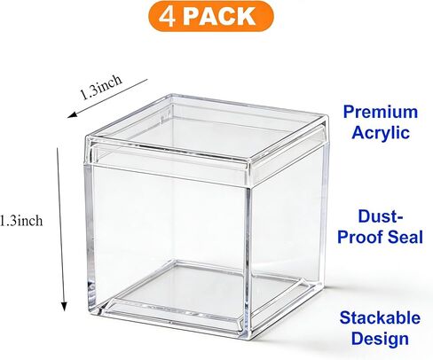 KissYou Small Acrylic Box Clear Candy Boxes with Lid Acrylic Square Cube 4 Pieces Display Case Transparent Jewelry Storage Box Party Decorative Boxes in Saudi Arabia