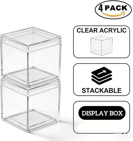 KissYou Small Acrylic Box Clear Candy Boxes with Lid Acrylic Square Cube 4 Pieces Display Case Transparent Jewelry Storage Box Party Decorative Boxes in Saudi Arabia
