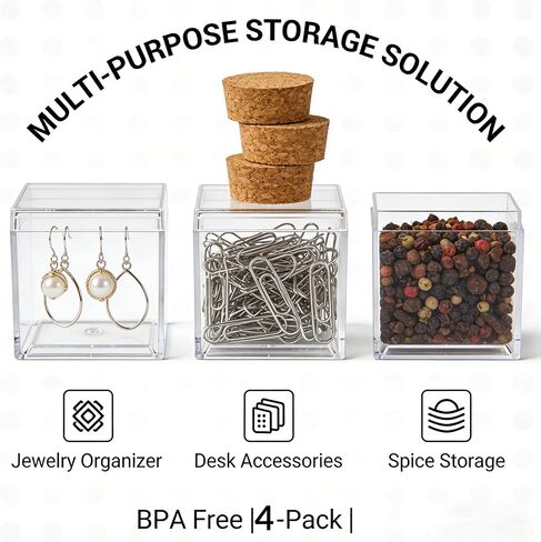 KissYou Small Acrylic Box Clear Candy Boxes with Lid Acrylic Square Cube 4 Pieces Display Case Transparent Jewelry Storage Box Party Decorative Boxes in Saudi Arabia