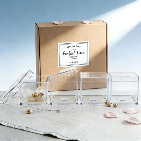 KissYou Small Acrylic Box Clear Candy Boxes with Lid Acrylic Square Cube 4 Pieces Display Case Transparent Jewelry Storage Box Party Decorative Boxes in Saudi Arabia