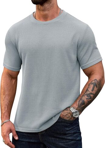 Men's Knitted Textured Tshirt Summer Casual Short Sleeve Tee (S-XXL) in Saudi Arabia
