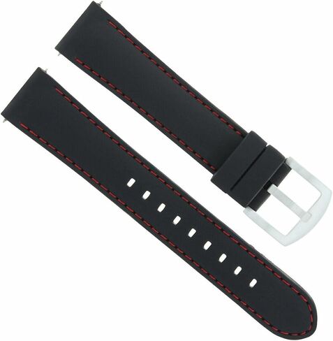 حزام ساعة مطاطي Ewatchparts 20 مم متوافق مع ساعة Tissot PRS516 Racing 1853 باللون الأسود مع خياطة حمراء in Kuwait
