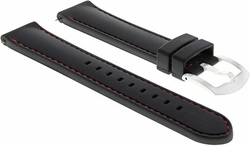 حزام ساعة مطاطي Ewatchparts 20 مم متوافق مع ساعة Tissot PRS516 Racing 1853 باللون الأسود مع خياطة حمراء in Kuwait