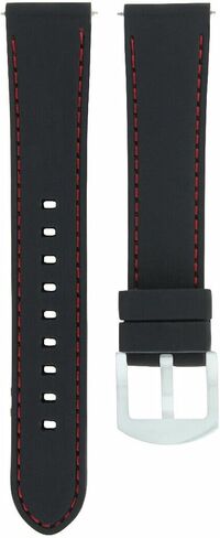 حزام ساعة مطاطي Ewatchparts 20 مم متوافق مع ساعة Tissot PRS516 Racing 1853 باللون الأسود مع خياطة حمراء in Kuwait
