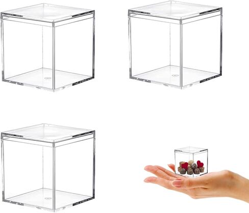KissYou Small Acrylic Box Clear Candy Boxes with Lid Acrylic Square Cube 4 Pieces Display Case Transparent Jewelry Storage Box Party Decorative Boxes in Saudi Arabia