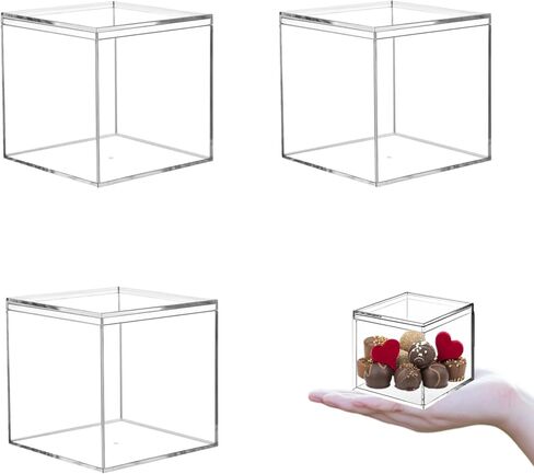 KissYou Small Acrylic Box Clear Candy Boxes with Lid Acrylic Square Cube 4 Pieces Display Case Transparent Jewelry Storage Box Party Decorative Boxes in Saudi Arabia