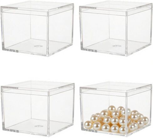 KissYou Small Acrylic Box Clear Candy Boxes with Lid Acrylic Square Cube 4 Pieces Display Case Transparent Jewelry Storage Box Party Decorative Boxes in Saudi Arabia
