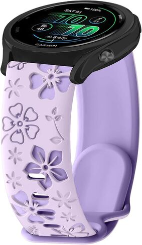 22mm Silicone Watch Bands for Garmin Venu 4 45mm/Venu 3 45mm/Venu2/vivoactive 4/Active, Floral Engraved Women Strap for Garmin Forerunner 265/255/255 Music/Forerunner 570 47mm - Purple in Saudi Arabia