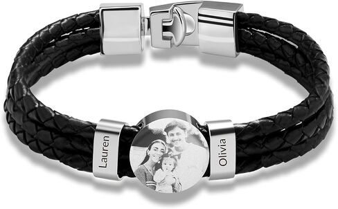 Custom Photo Bracelets for Men 2-6 Beads Engraved Names Personalized Gift for Father's Day, Anniversary, Birthday in Saudi Arabia