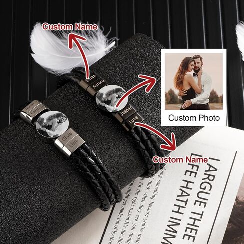 Custom Photo Bracelets for Men 2-6 Beads Engraved Names Personalized Gift for Father's Day, Anniversary, Birthday in Saudi Arabia