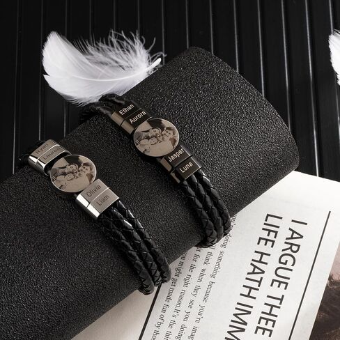 Custom Photo Bracelets for Men 2-6 Beads Engraved Names Personalized Gift for Father's Day, Anniversary, Birthday in Saudi Arabia