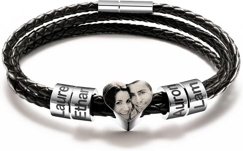 Custom Photo Bracelets for Men 2-6 Beads Engraved Names Personalized Gift for Father's Day, Anniversary, Birthday in Saudi Arabia
