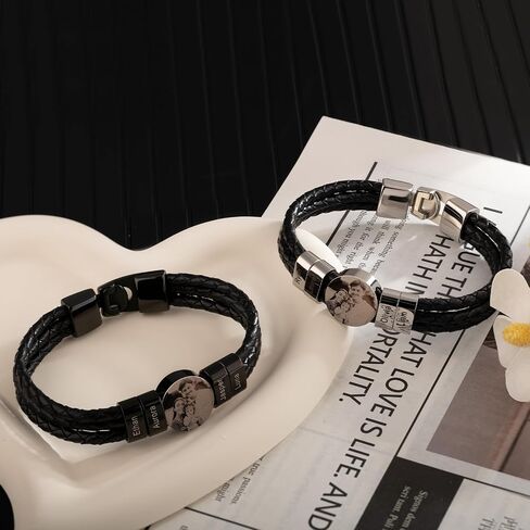 Custom Photo Bracelets for Men 2-6 Beads Engraved Names Personalized Gift for Father's Day, Anniversary, Birthday in Saudi Arabia