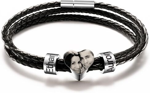Custom Photo Bracelets for Men 2-6 Beads Engraved Names Personalized Gift for Father's Day, Anniversary, Birthday in Saudi Arabia