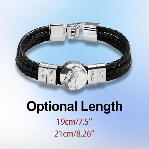 Custom Photo Bracelets for Men 2-6 Beads Engraved Names Personalized Gift for Father's Day, Anniversary, Birthday in Saudi Arabia