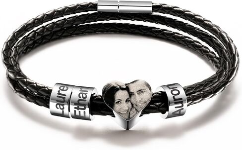Custom Photo Bracelets for Men 2-6 Beads Engraved Names Personalized Gift for Father's Day, Anniversary, Birthday in Saudi Arabia