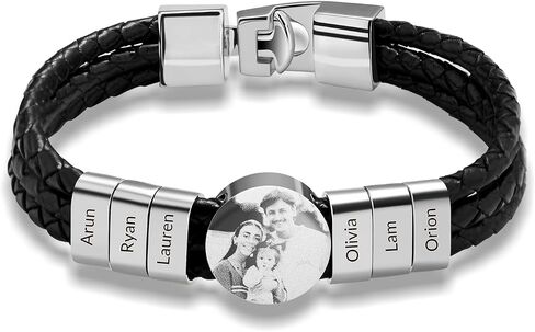 Custom Photo Bracelets for Men 2-6 Beads Engraved Names Personalized Gift for Father's Day, Anniversary, Birthday in Saudi Arabia