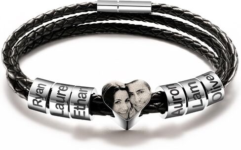 Custom Photo Bracelets for Men 2-6 Beads Engraved Names Personalized Gift for Father's Day, Anniversary, Birthday in Saudi Arabia
